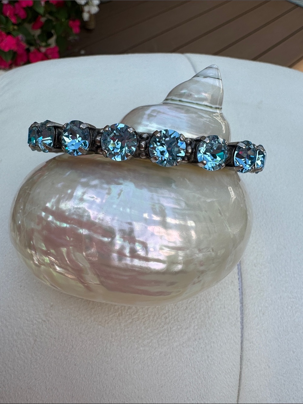 Sorrelli Light Blue Crystal Cuff Bracelet set in Antique Silver
